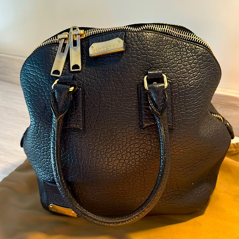 Burberry Navy Blue Embossed Leather Large Orchard Bowler Bag